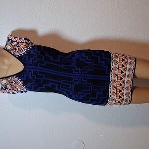 Geometric Black‎ and Blue Dress